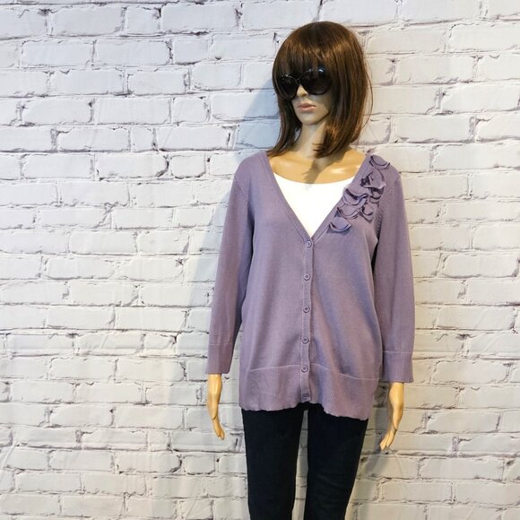 ALYX - 100% cotton lavender button down cardigan with front floral detailing - Picture 4 of 11